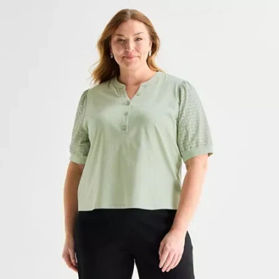 Liz Claiborne Womens Plus Elbow Sleeve Blouse In Green