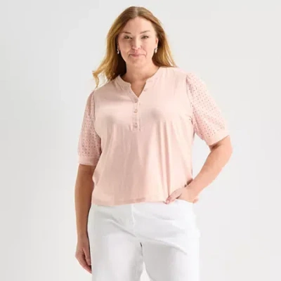 Liz Claiborne Womens Plus Elbow Sleeve Blouse In Pink
