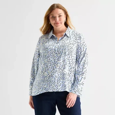 Liz Claiborne Womens Plus Fitted Long Sleeve Regular Fit Button-down Shirt In Blue