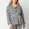 Liz Claiborne Womens Plus Gingham Classic Fit Blazer In Black