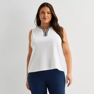 Liz Claiborne Womens Plus Henley Neck Sleeveless Blouse In White
