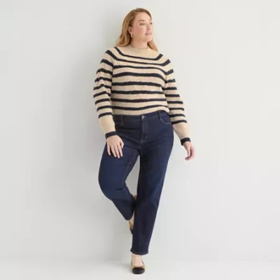 Liz Claiborne Womens Plus High Rise Straight Leg Jean In Blue