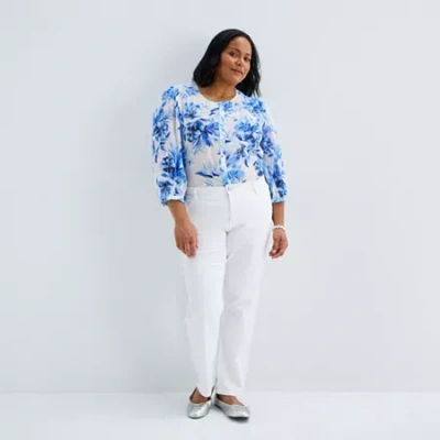 Liz Claiborne Womens Plus High Rise Straight Leg Jean In White