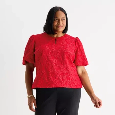 Liz Claiborne Womens Plus Keyhole Neck Elbow Sleeve Blouse In Red