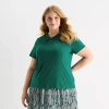 Liz Claiborne Womens Plus Keyhole Neck Short Sleeve Blouse In Green