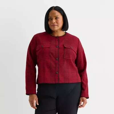 Liz Claiborne Womens Plus Lightweight Cropped Jacket In Red