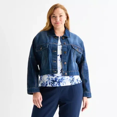 Liz Claiborne Womens Plus Lightweight Jacket In Blue