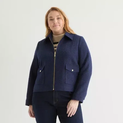 Liz Claiborne Womens Plus Lightweight Work Jacket In Blue