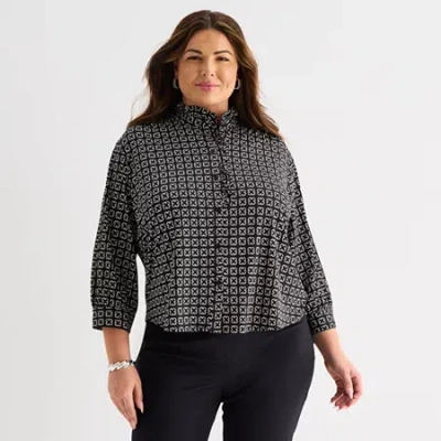 Liz Claiborne Womens Plus Long Sleeve Blouse In Gray