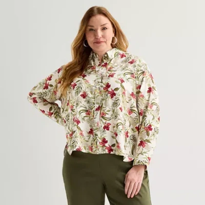 Liz Claiborne Womens Plus Long Sleeve Blouse In Multi