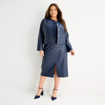 Liz Claiborne Womens Plus Mid Rise Faux Leather Pencil Skirt In Blue