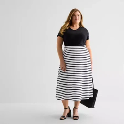 Liz Claiborne Womens Plus Mid Rise Midi A-line Skirt In Multi