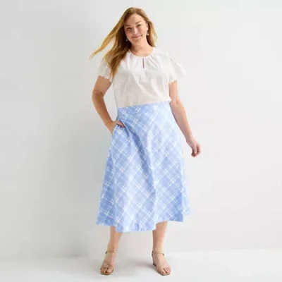 Liz Claiborne Womens Plus Mid Rise Midi Full Skirt In Blue