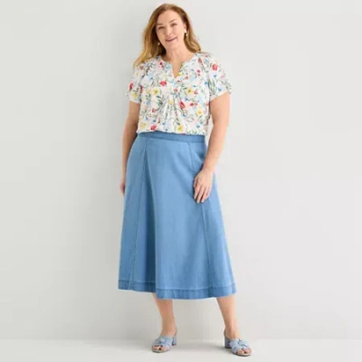 Liz Claiborne Womens Plus Mid Rise Midi Full Skirt In Blue