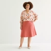 Liz Claiborne Womens Plus Mid Rise Midi Pleated Skirt In Pink
