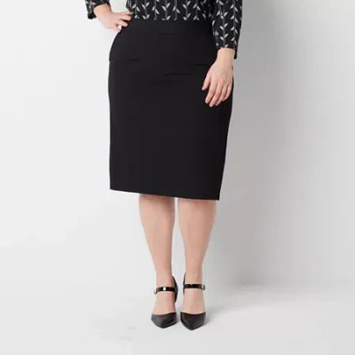 Liz Claiborne Womens Plus Mid Rise Pencil Skirt In Black