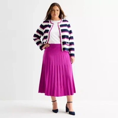 Liz Claiborne Womens Plus Midi Pleated Skirt In Purple