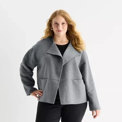 Liz Claiborne Womens Plus Midweight Cropped Jacket In Gray