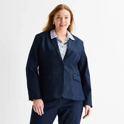 Liz Claiborne Womens Plus Regular Fit Blazer In Blue