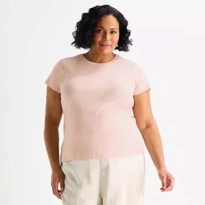 Liz Claiborne Womens Plus Round Neck Short Sleeve T-shirt In Neutral