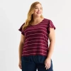 Liz Claiborne Womens Plus Round Neck Short Sleeve T-shirt In Red