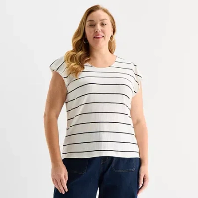 Liz Claiborne Womens Plus Round Neck Short Sleeve T-shirt In White