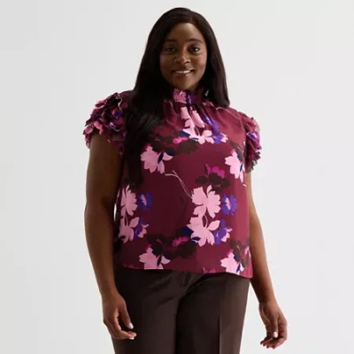 Liz Claiborne Womens Plus Short Sleeve Blouse In Red