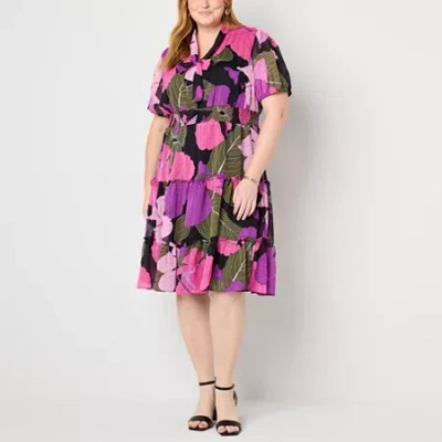 Liz Claiborne Womens Plus Short Sleeve Midi Wrap Dress In Purple