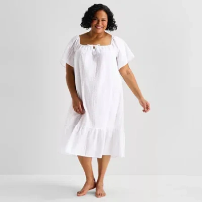 Liz Claiborne Womens Plus Short Sleeve Square Neck Nightshirt In White