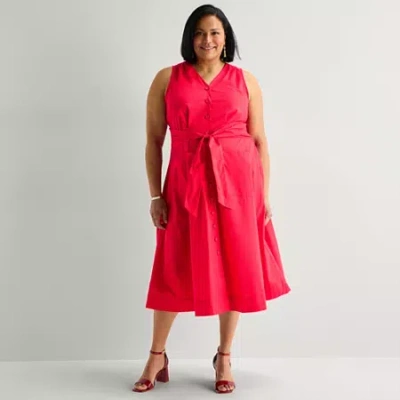 Liz Claiborne Womens Plus Sleeveless Midi A-line Dress In Red