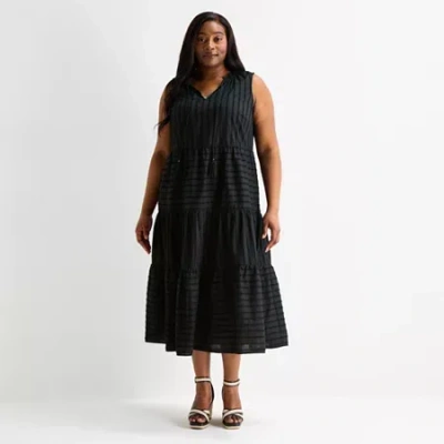 Liz Claiborne Womens Plus Sleeveless Midi Peasant Dress In Multi