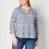 Liz Claiborne Womens Plus Split Crew Neck 3/4 Sleeve Blouse In Gray