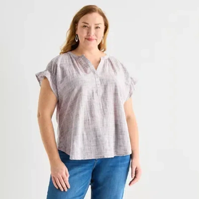 Liz Claiborne Womens Plus Split Crew Neck Blouse In Gray