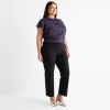 Liz Claiborne Womens Plus Straight Pull-on Pant In Black
