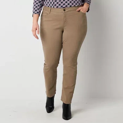 Liz Claiborne Womens Plus Stretch Fabric Mid Rise Skinny Fit Slim Fit Jean In Brown