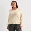 Liz Claiborne Womens Plus V Neck Long Sleeve T-shirt In Sand