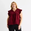 Liz Claiborne Womens Plus V Neck Short Sleeve Blouse In Red