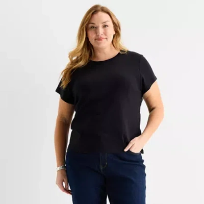 Liz Claiborne Womens Plus V Neck Short Sleeve T-shirt In Black
