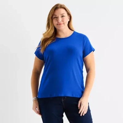Liz Claiborne Womens Plus V Neck Short Sleeve T-shirt In Blue