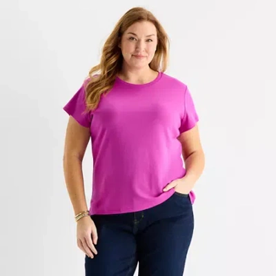 Liz Claiborne Womens Plus V Neck Short Sleeve T-shirt In Pink