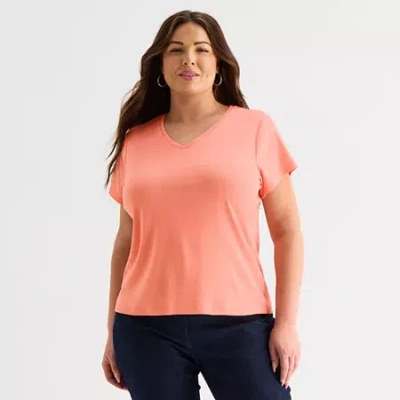 Liz Claiborne Womens Plus V Neck Short Sleeve T-shirt In Pink