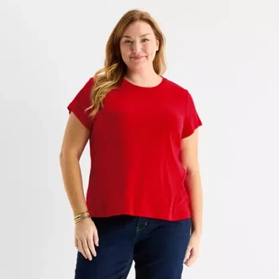Liz Claiborne Womens Plus V Neck Short Sleeve T-shirt In Red