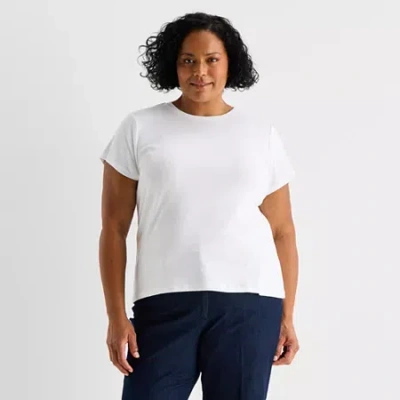 Liz Claiborne Womens Plus V Neck Short Sleeve T-shirt In White