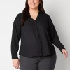 Liz Claiborne Womens Plus Vent Long Sleeve Regular Fit Button-down Shirt In Black