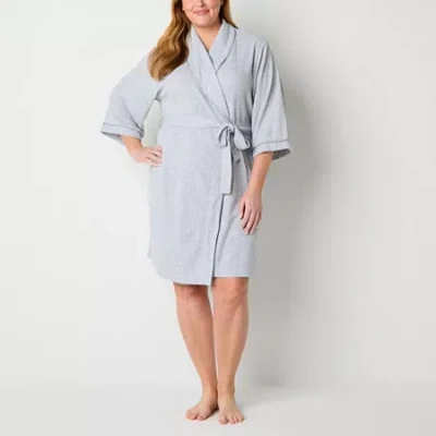 Liz Claiborne Womens Plus Waffle Long Sleeve Long Length Robe In Gray