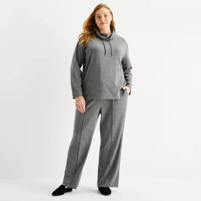 Liz Claiborne Womens Plus Wide Leg Mid Rise Jogger Pant In Gray
