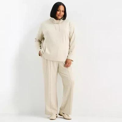 Liz Claiborne Womens Plus Wide Leg Mid Rise Jogger Pant In Sand