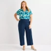 Liz Claiborne Womens Plus Wide Leg Mid Rise Pull-on Pant In Blue