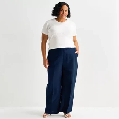 Liz Claiborne Womens Plus Wide Leg Mid Rise Pull-on Pant In Blue