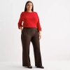 Liz Claiborne Womens Plus Wide Leg Mid Rise Pull-on Pant In Brown